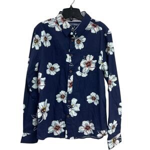 Eighth Avenue Mens Medium Navy 100% Cotton Floral Long Sleeve Collared Shirt